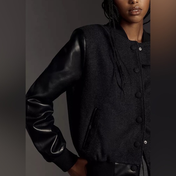 Anthro 7 For All Mankind Bomber Jacket Avec les Filles Strong Shoulder Bomber - Picture 9 of 16